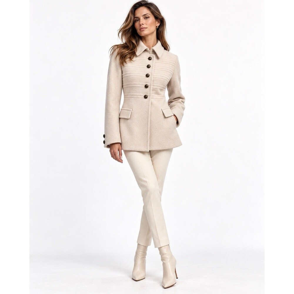 Marc Jacobs 100% Cashmere Ivory Cream Military Style Short Coat Jacket Size 2